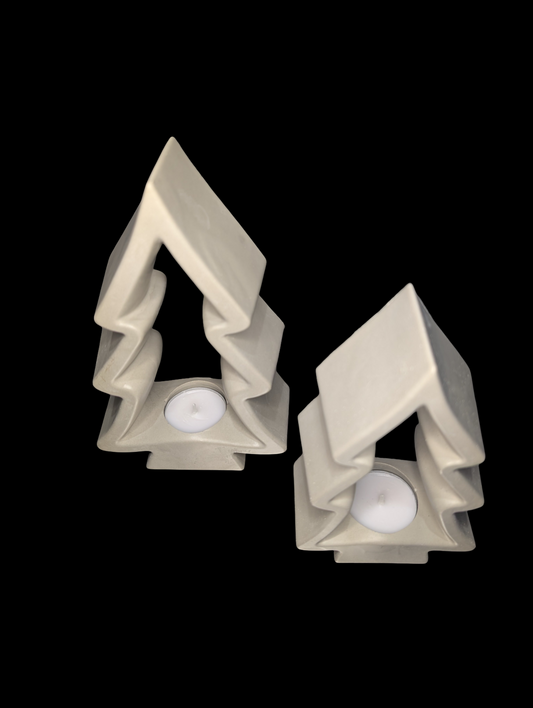 Concrete Christmas Tree Tea Light Holder with Candle | Modern Holiday Candle Holder | Minimalist Christmas Decor | Handmade Natural Concrete