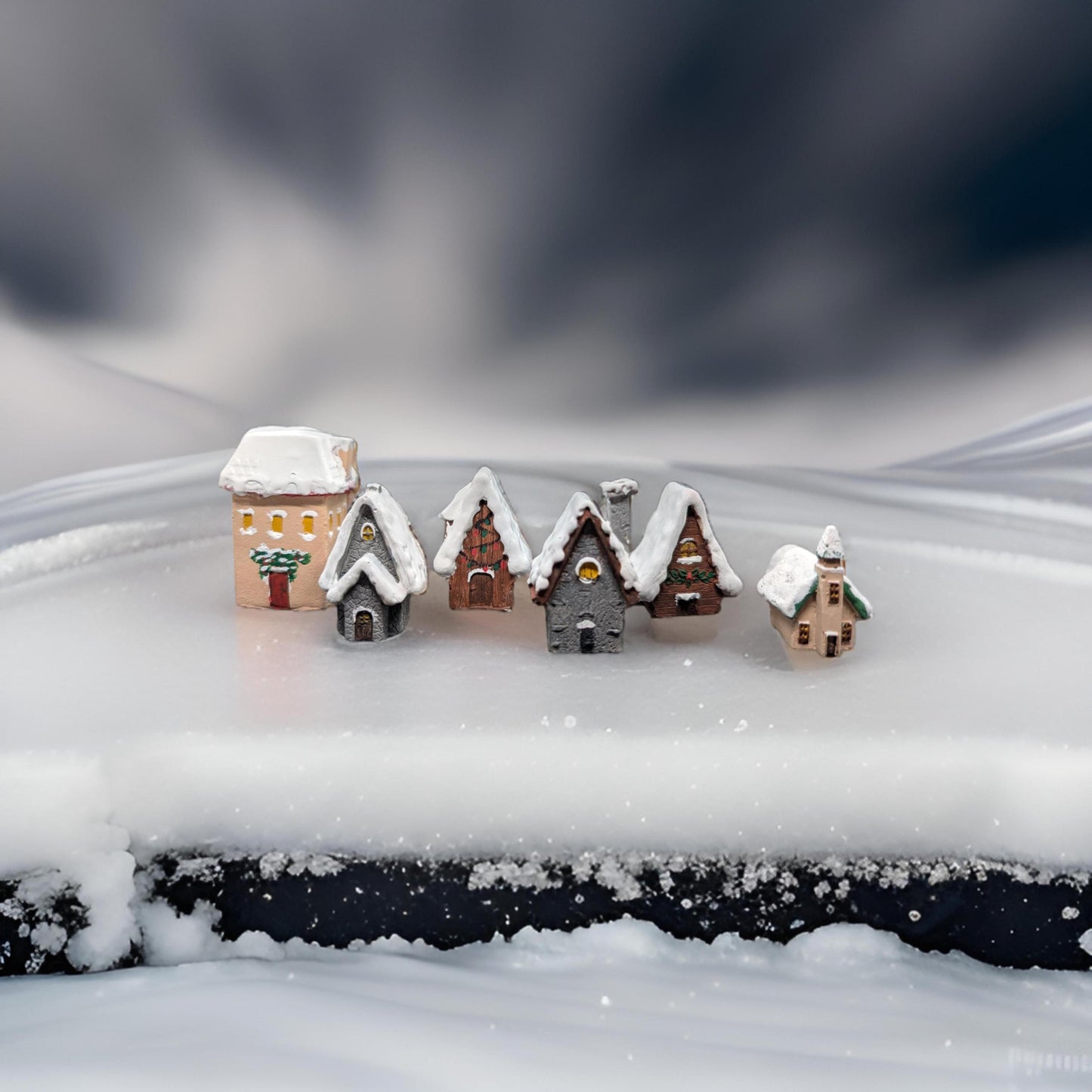 Very Unique Hand Painted Mini Concrete Christmas Village- Set Of 6