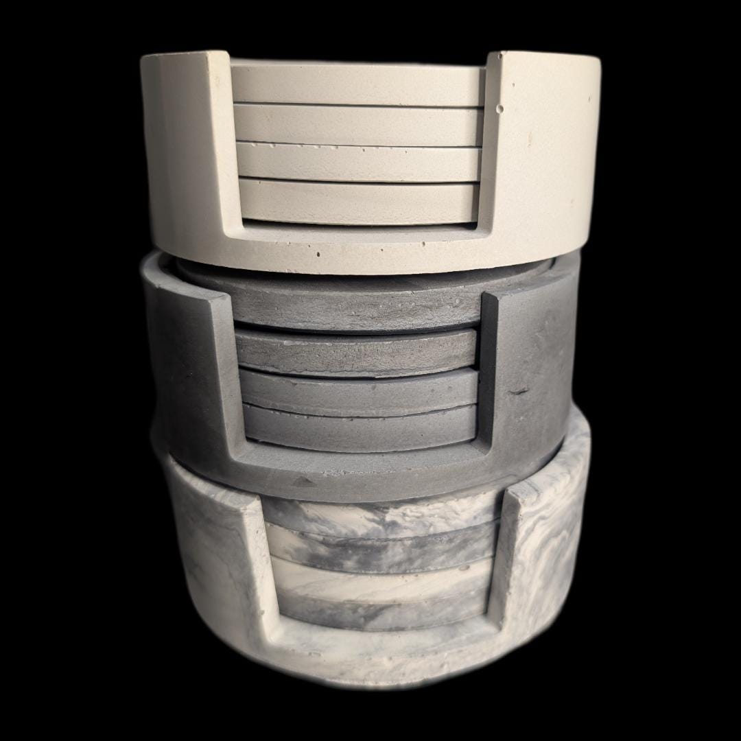 Circle Concrete Coasters- Set of 4 With Organizer