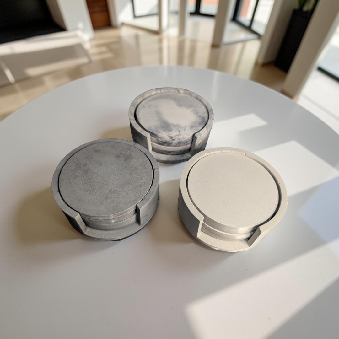 Circle Concrete Coasters- Set of 4 With Organizer