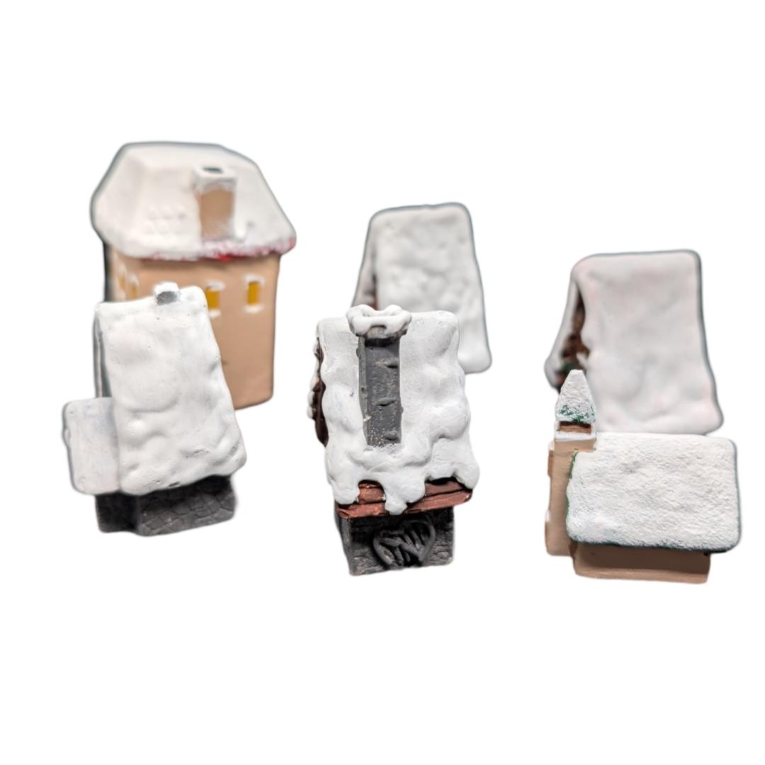 Very Unique Hand Painted Mini Concrete Christmas Village- Set Of 6