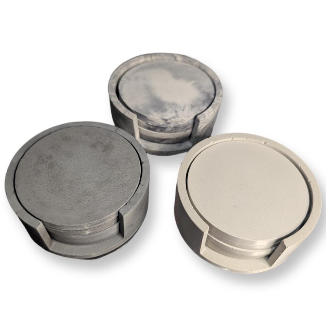 Circle Concrete Coasters- Set of 4 With Organizer