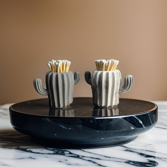 Concrete Cacti Jar With Matches & Striker On Bottom