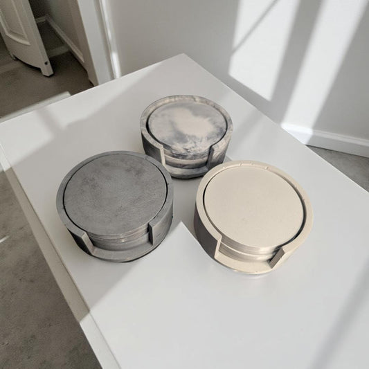 Circle Concrete Coasters- Set of 4 With Organizer