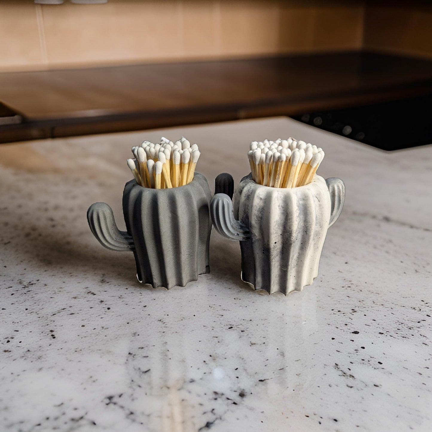 Concrete Cacti Jar With Matches & Striker On Bottom