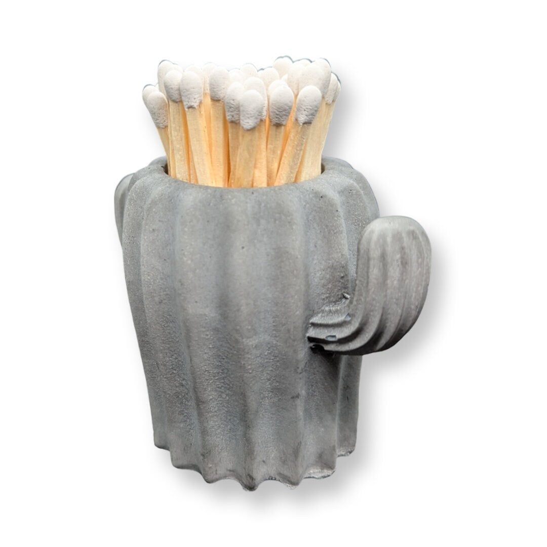 Concrete Cacti Jar With Matches & Striker On Bottom