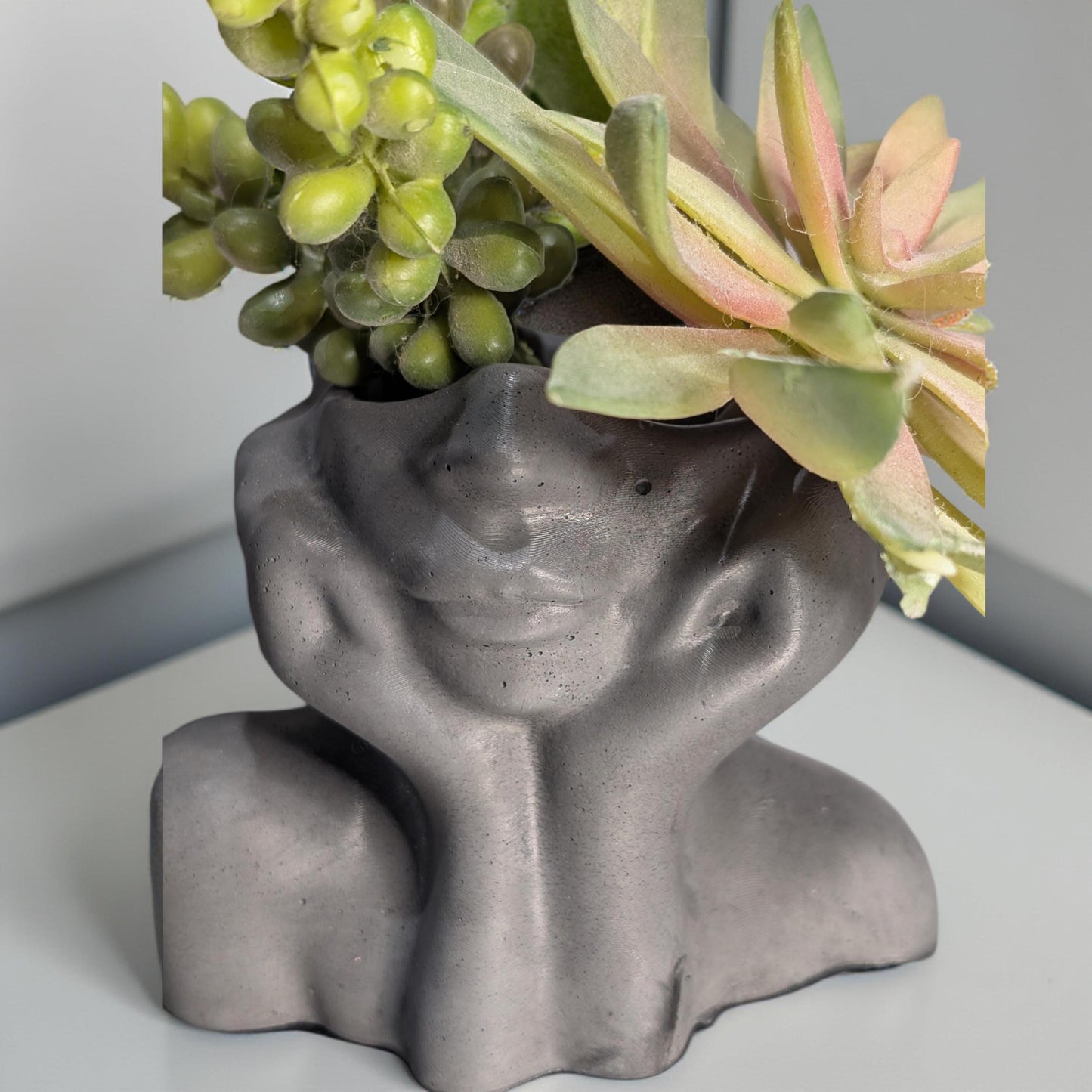 Abstract Face Concrete Head Planter / Sculptural Vase — Modern Minimalist Artistic Home Décor