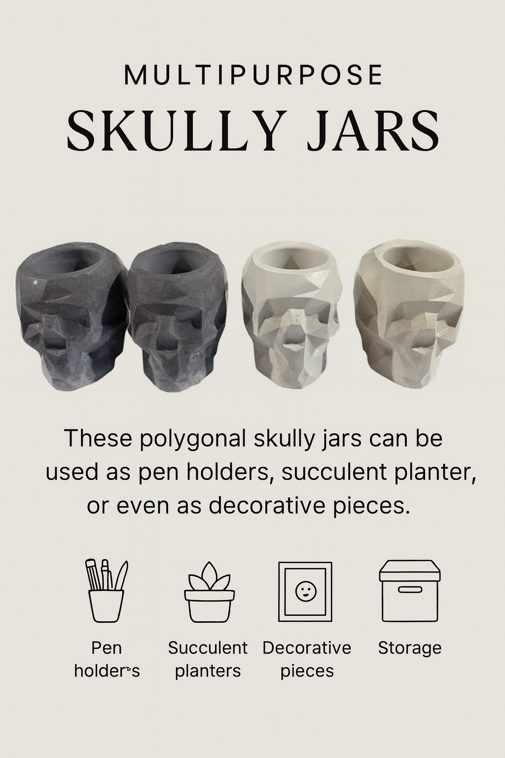 Concrete Skull Planter/Jar