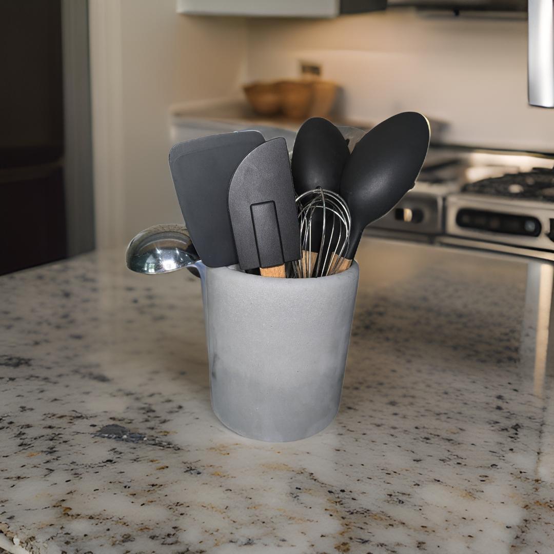 Gray Concrete Utensil Holder – Modern, Minimalist Kitchen Organization