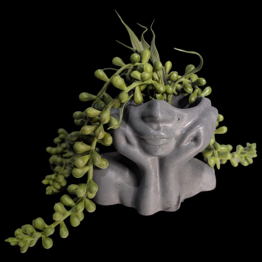 Abstract Face Concrete Head Planter / Sculptural Vase — Modern Minimalist Artistic Home Décor