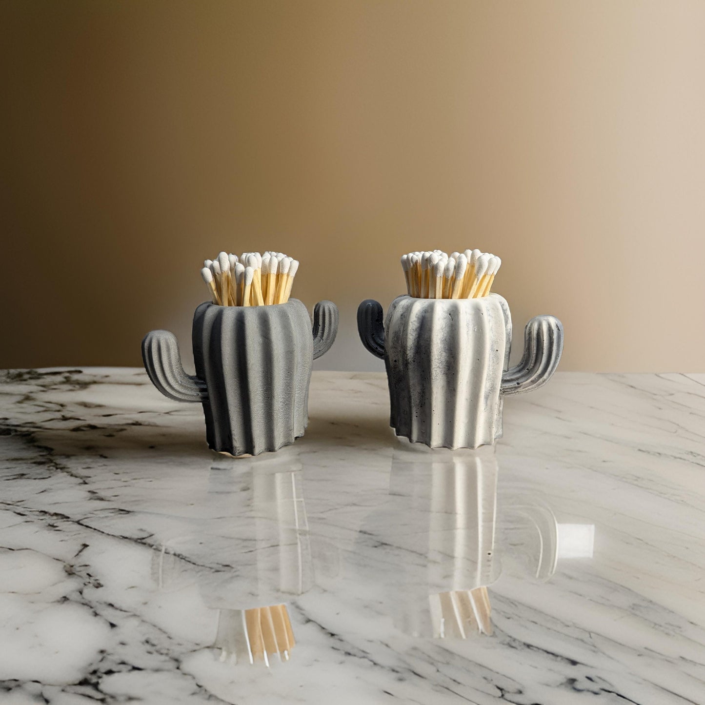 Concrete Cacti Jar With Matches & Striker On Bottom