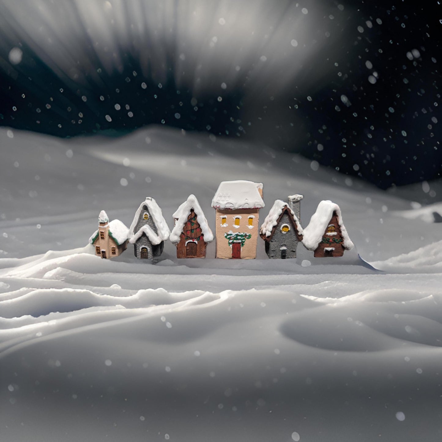 Very Unique Hand Painted Mini Concrete Christmas Village- Set Of 6