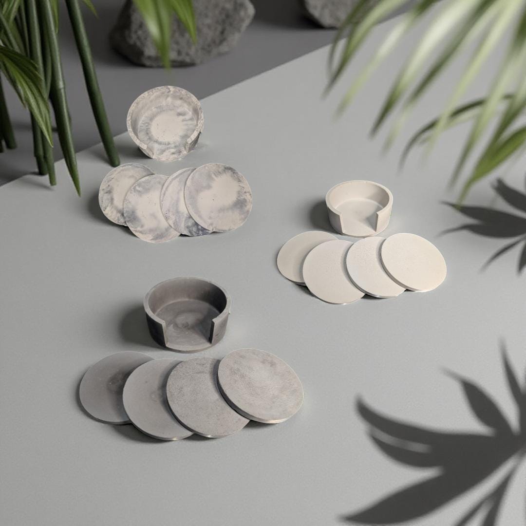 Circle Concrete Coasters- Set of 4 With Organizer
