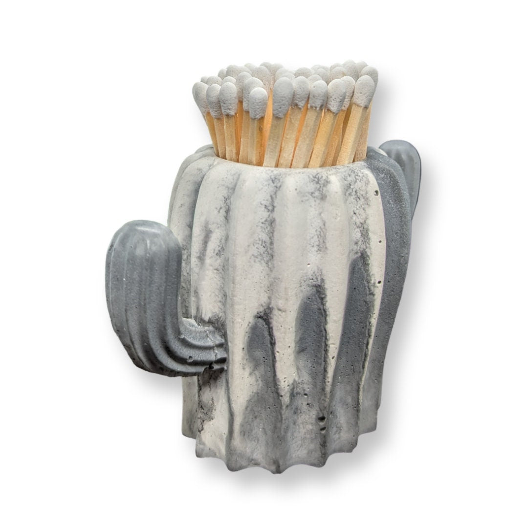 Concrete Cacti Jar With Matches & Striker On Bottom