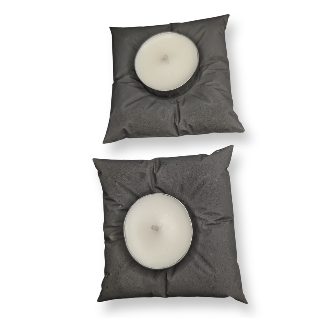 Concrete Pillow Tealight Candle Holders – Set of 2 | Minimalist Home Decor | Handmade Modern Concrete Tea Light Set in Natural or Gray