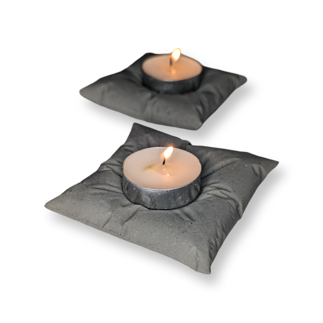 Concrete Pillow Tealight Candle Holders – Set of 2 | Minimalist Home Decor | Handmade Modern Concrete Tea Light Set in Natural or Gray
