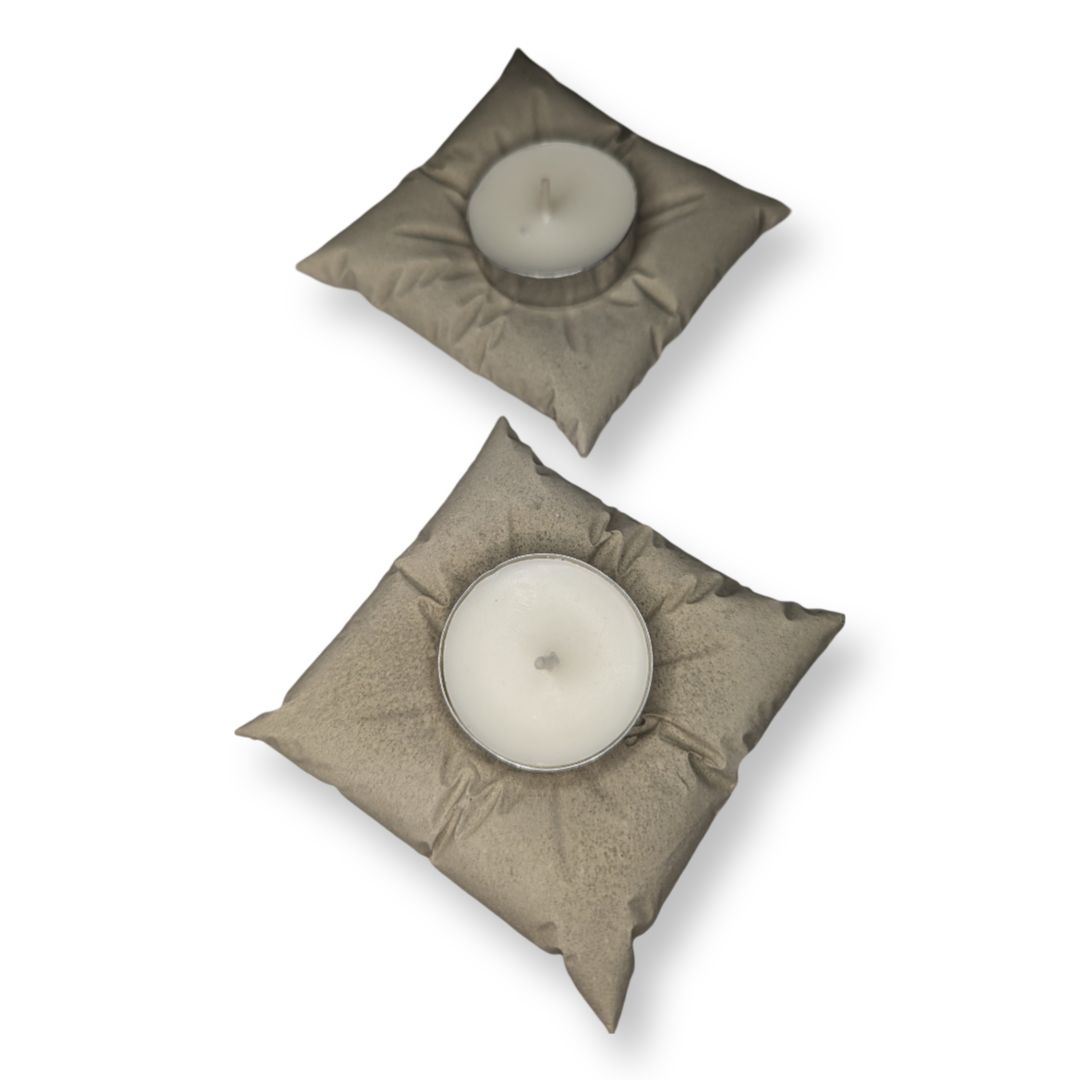 Concrete Pillow Tealight Candle Holders – Set of 2 | Minimalist Home Decor | Handmade Modern Concrete Tea Light Set in Natural or Gray