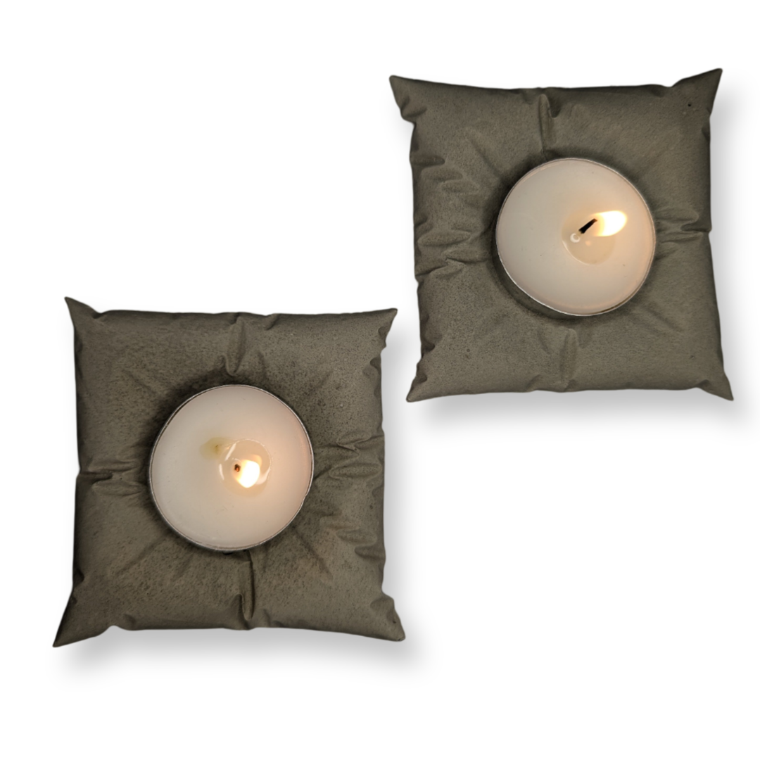 Concrete Pillow Tealight Candle Holders – Set of 2 | Minimalist Home Decor | Handmade Modern Concrete Tea Light Set in Natural or Gray