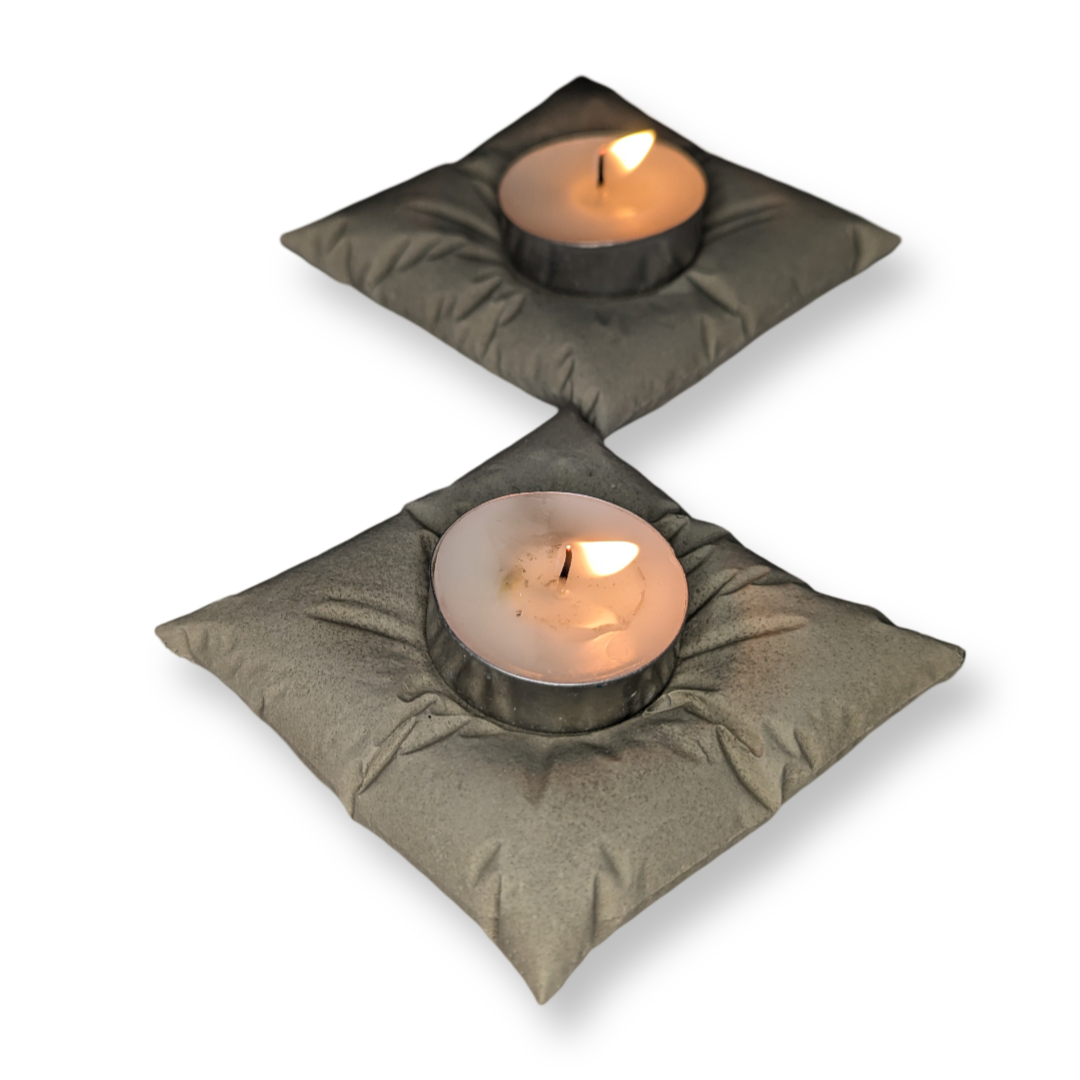 Concrete Pillow Tealight Candle Holders – Set of 2 | Minimalist Home Decor | Handmade Modern Concrete Tea Light Set in Natural or Gray