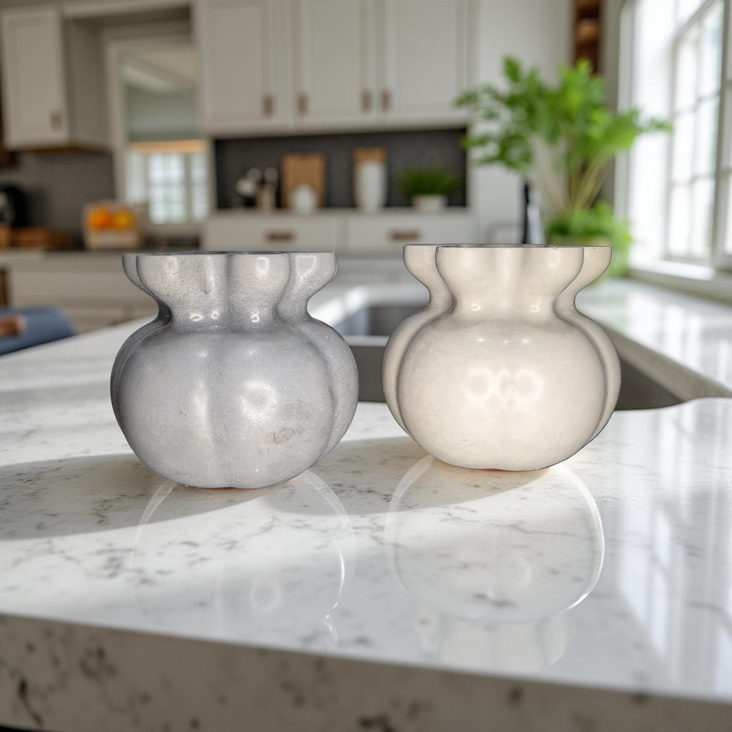 Concrete Bag Vase | Modern 'Bag-Like' Bud Vase with Fluted Rim | Minimalist Shelf Decor | Handcrafted in Grey or Natural Concrete