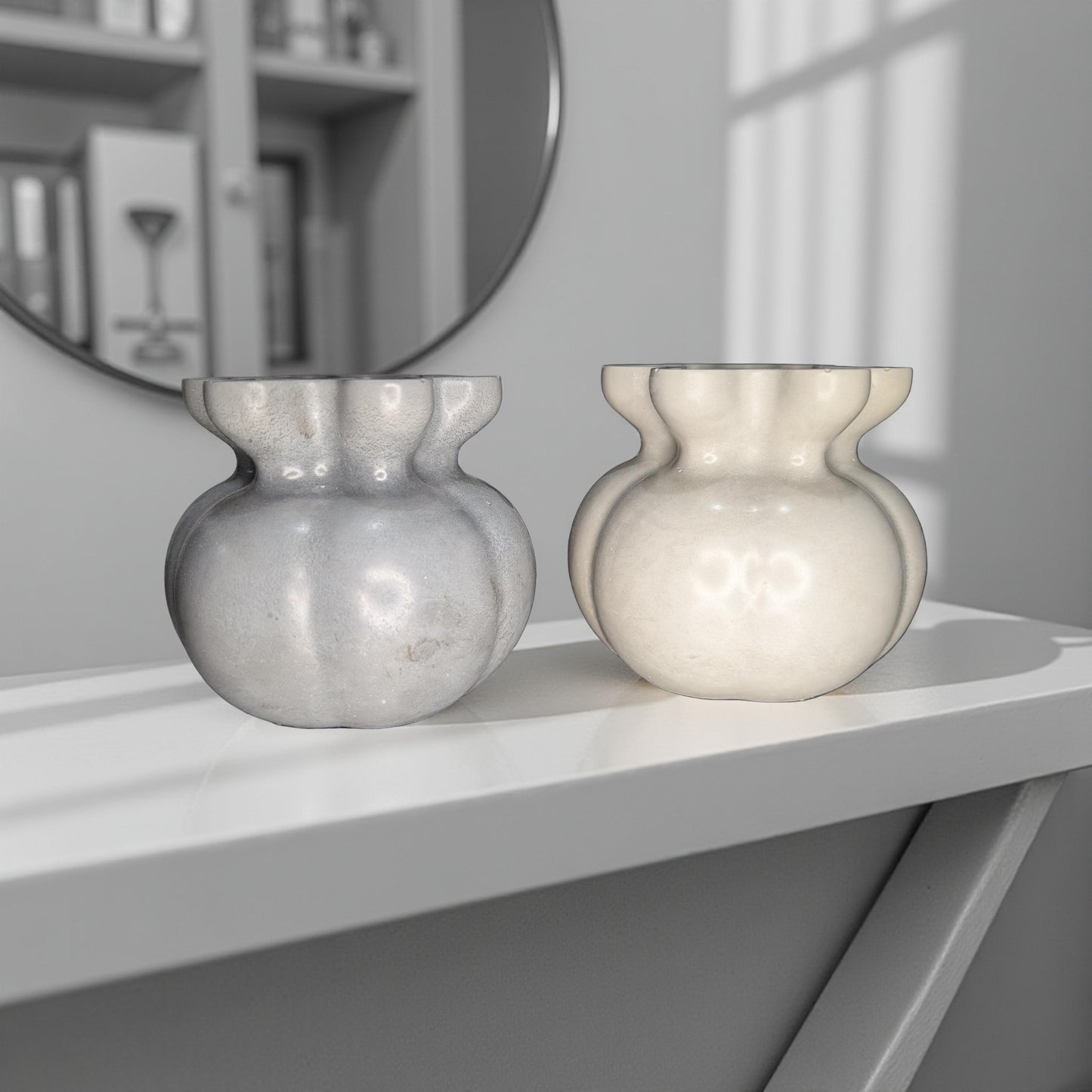 Concrete Bag Vase | Modern 'Bag-Like' Bud Vase with Fluted Rim | Minimalist Shelf Decor | Handcrafted in Grey or Natural Concrete