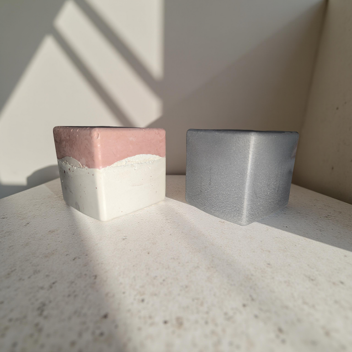 Heavy Minimalist Concrete Door Stop | 5lb Modern Cube Bookend | Industrial Decor | Available in Solid Grey or Two-Tone Terracotta