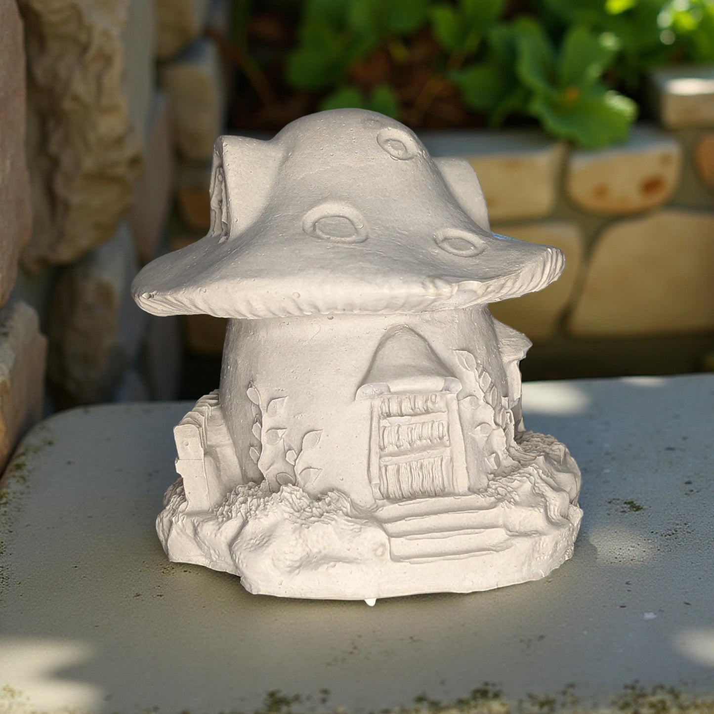 Mini Concrete Mushroom House – Paintable Fairy Garden Decor, DIY Planter Accessory, Shelf or Plant Display, 3.5"x3.7"