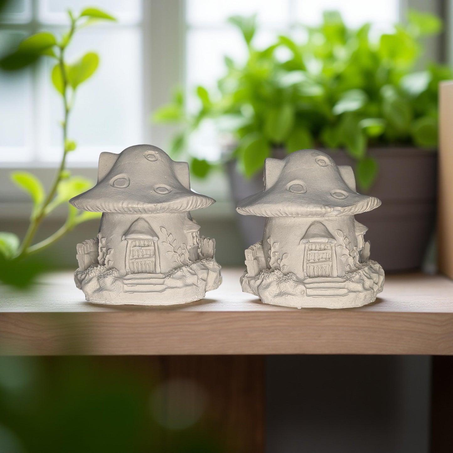Mini Concrete Mushroom House – Paintable Fairy Garden Decor, DIY Planter Accessory, Shelf or Plant Display, 3.5"x3.7"