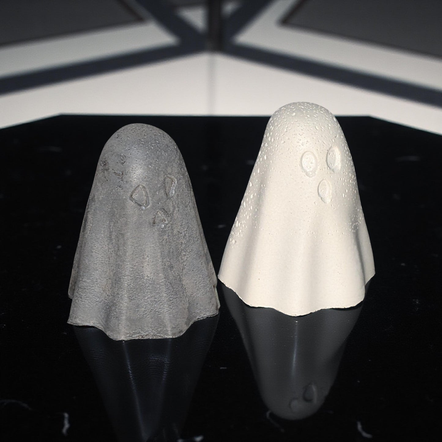Mini Concrete Ghosts – Halloween Shelf Decor, 2" Tall Spooky Figurines in Grey or Natural Concrete, Modern Fall Accent