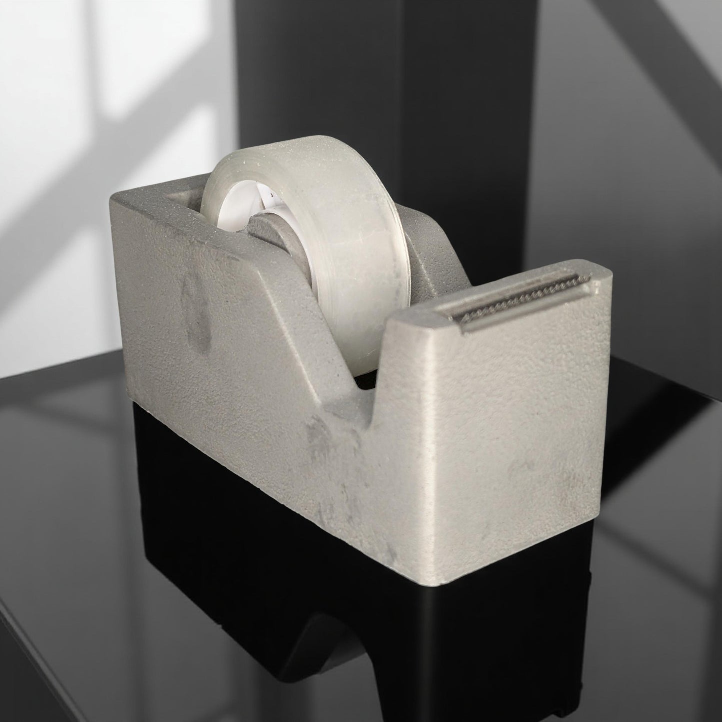 Concrete Tape Dispenser – Minimalist Desk Accessory in Natural or Gray, 4.6"x2", Sealed Cement Office Decor, Optional Jar Add-On