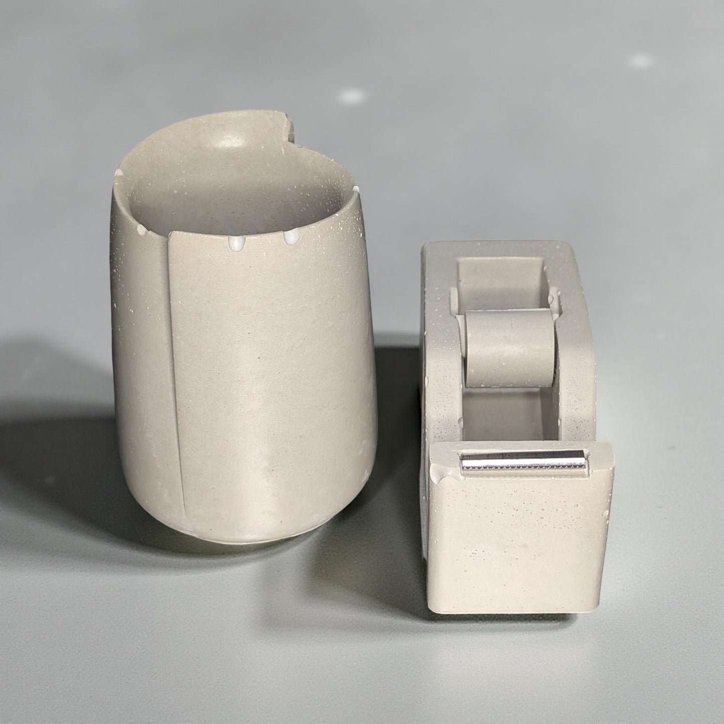 Concrete Tape Dispenser – Minimalist Desk Accessory in Natural or Gray, 4.6"x2", Sealed Cement Office Decor, Optional Jar Add-On