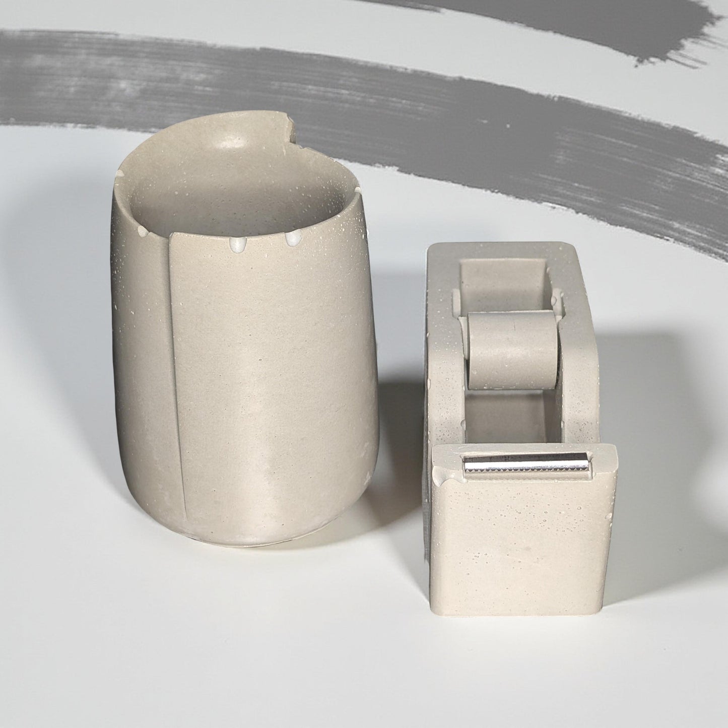 Concrete Tape Dispenser – Minimalist Desk Accessory in Natural or Gray, 4.6"x2", Sealed Cement Office Decor, Optional Jar Add-On