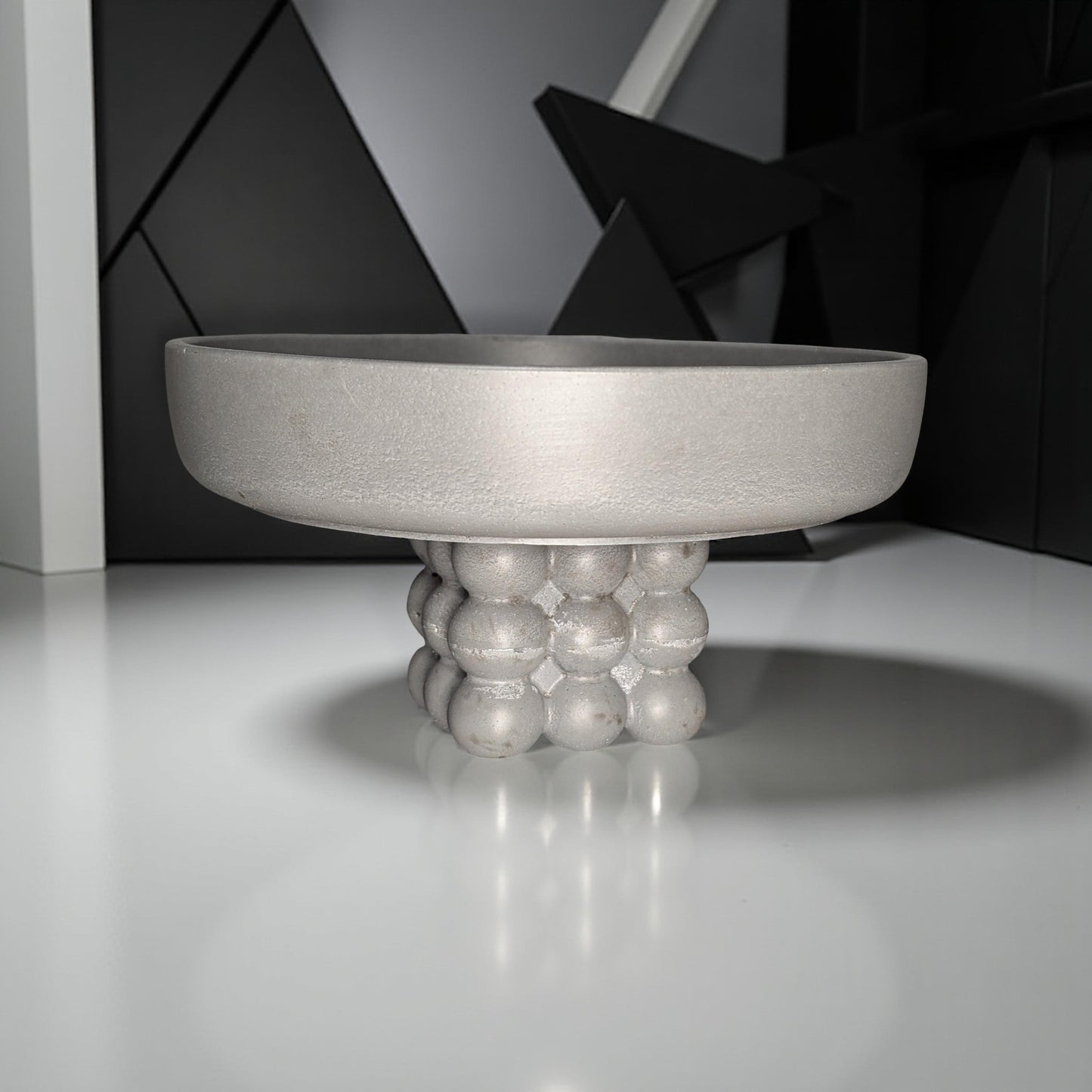 Modern Concrete Pedestal Bowl with Sculptural Orb Base – 7" Minimalist Decorative Centerpiece | Unique Bubble Footed Bowl for Shelf, Entryway, or Table