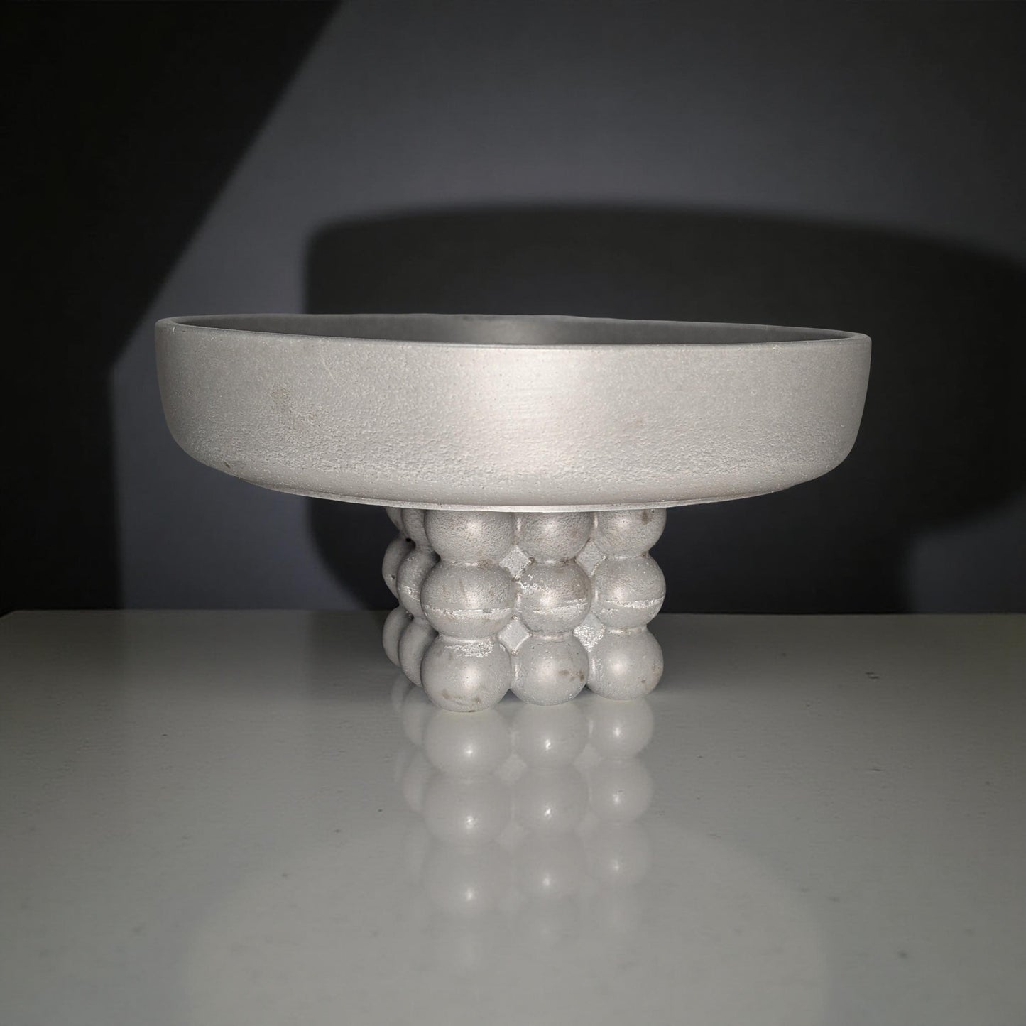 Modern Concrete Pedestal Bowl with Sculptural Orb Base – 7" Minimalist Decorative Centerpiece | Unique Bubble Footed Bowl for Shelf, Entryway, or Table