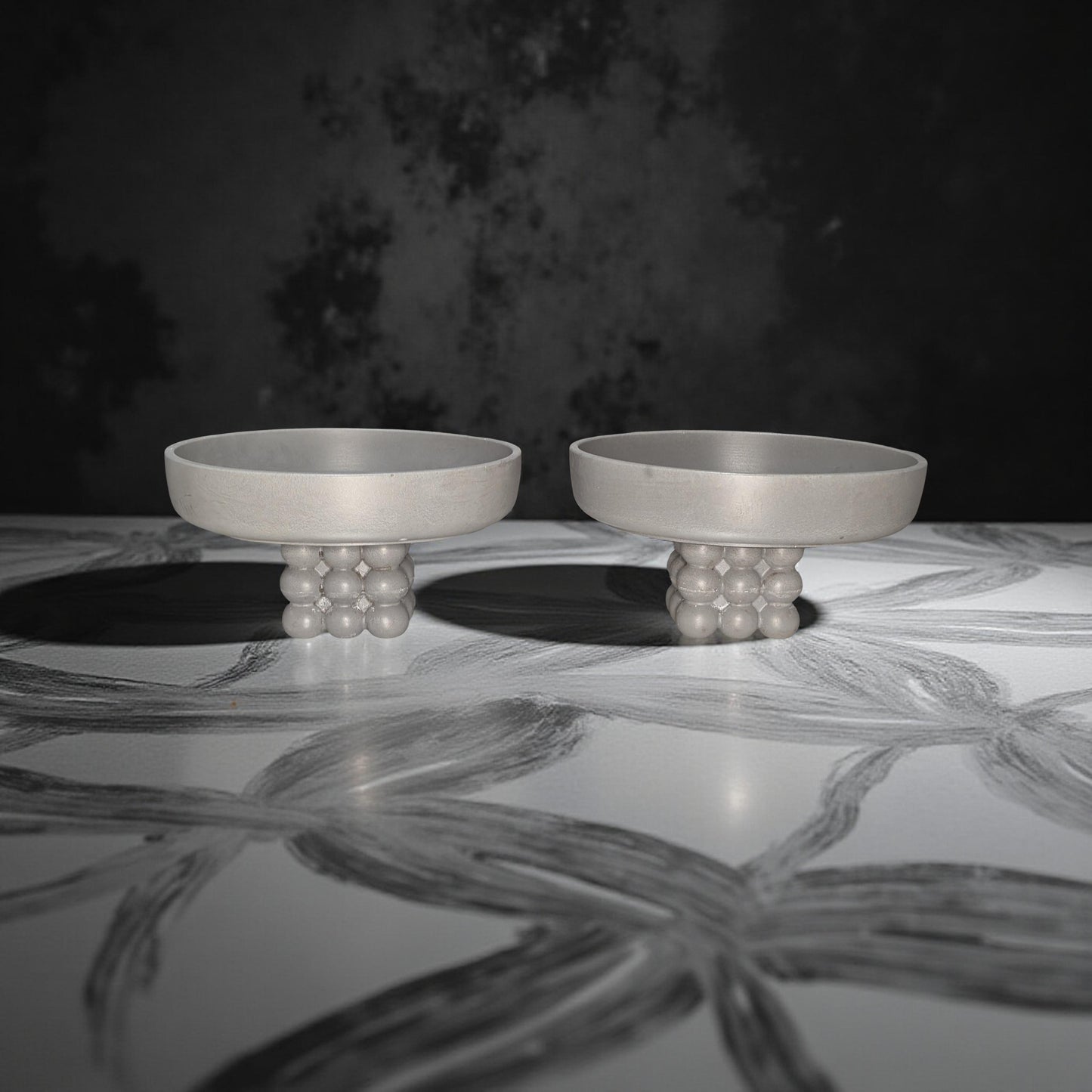 Modern Concrete Pedestal Bowl with Sculptural Orb Base – 7" Minimalist Decorative Centerpiece | Unique Bubble Footed Bowl for Shelf, Entryway, or Table