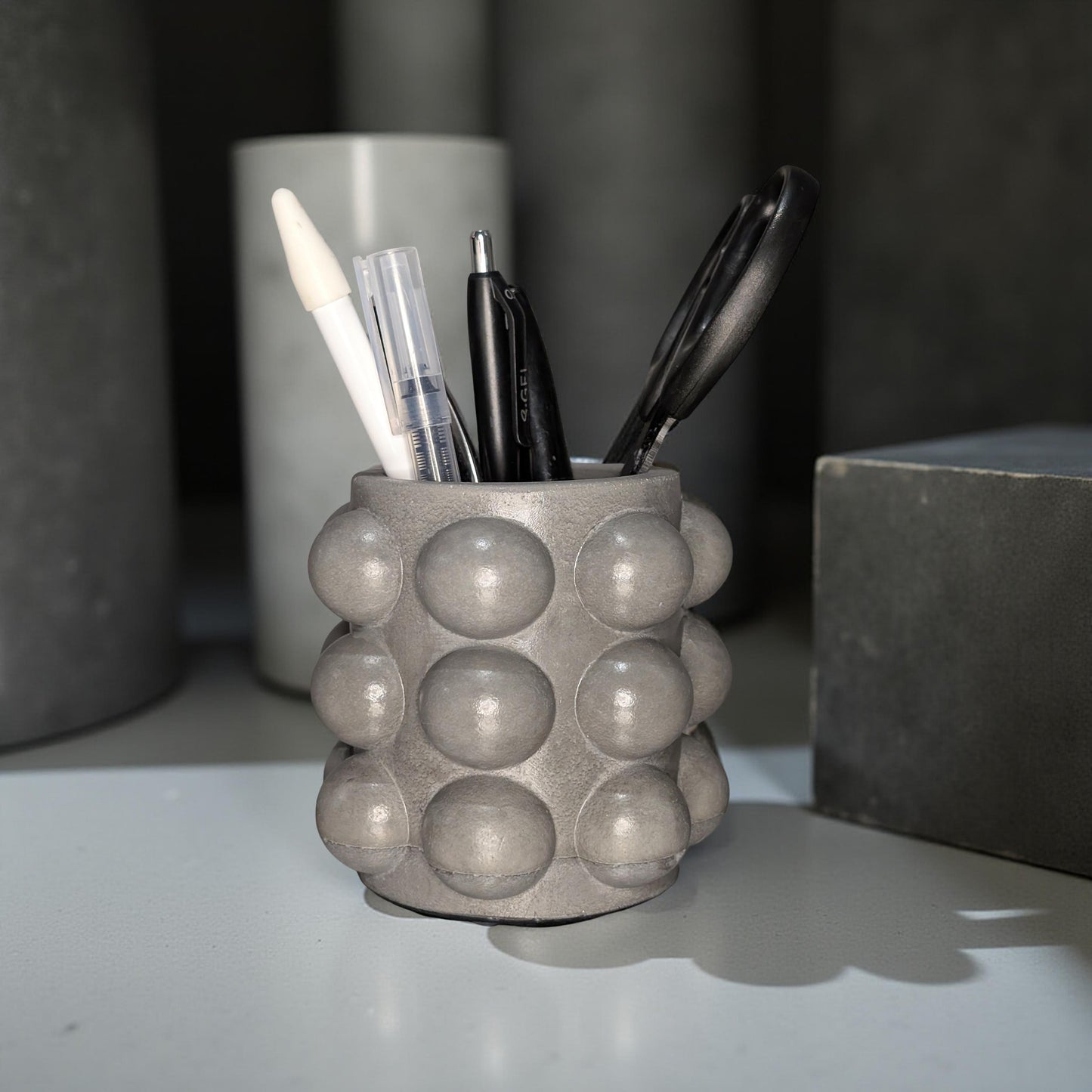 Concrete Bubble Jar – Modern Decorative Storage for Cotton Balls, Cotton Rounds, Pens, and Desk Accessories