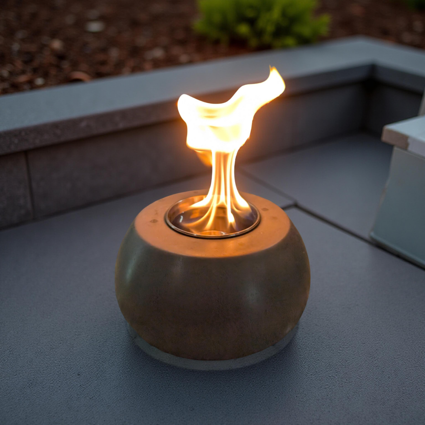 Concrete Tabletop Fire pit – Modern Indoor Outdoor Fire Bowl | Grey or Natural Concrete with Optional Snuffer & Stainless Steel Cup