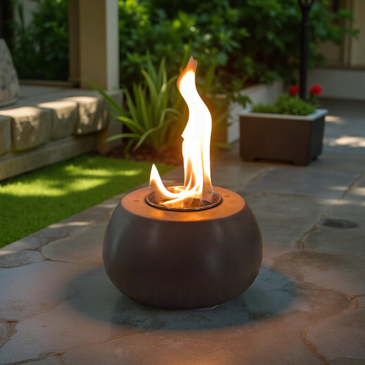 Concrete Tabletop Fire pit – Modern Indoor Outdoor Fire Bowl | Grey or Natural Concrete with Optional Snuffer & Stainless Steel Cup