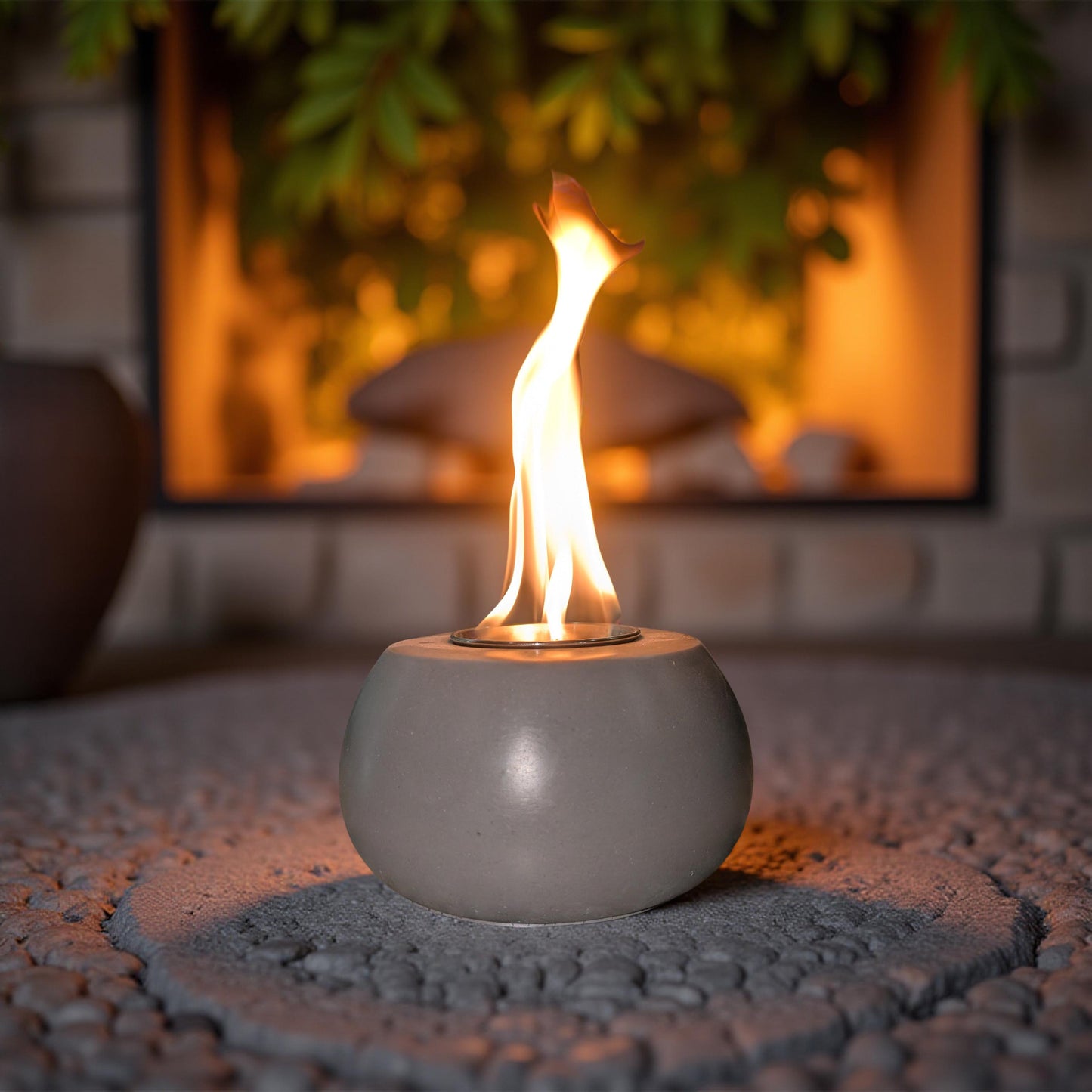 Concrete Tabletop Fire pit – Modern Indoor Outdoor Fire Bowl | Grey or Natural Concrete with Optional Snuffer & Stainless Steel Cup