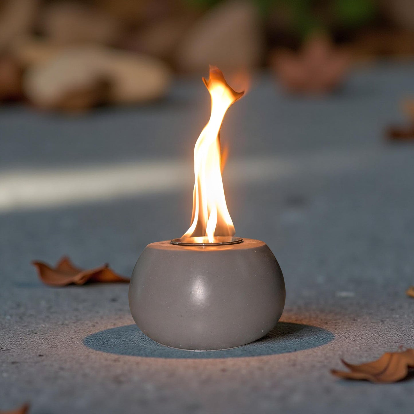 Concrete Tabletop Fire pit – Modern Indoor Outdoor Fire Bowl | Grey or Natural Concrete with Optional Snuffer & Stainless Steel Cup