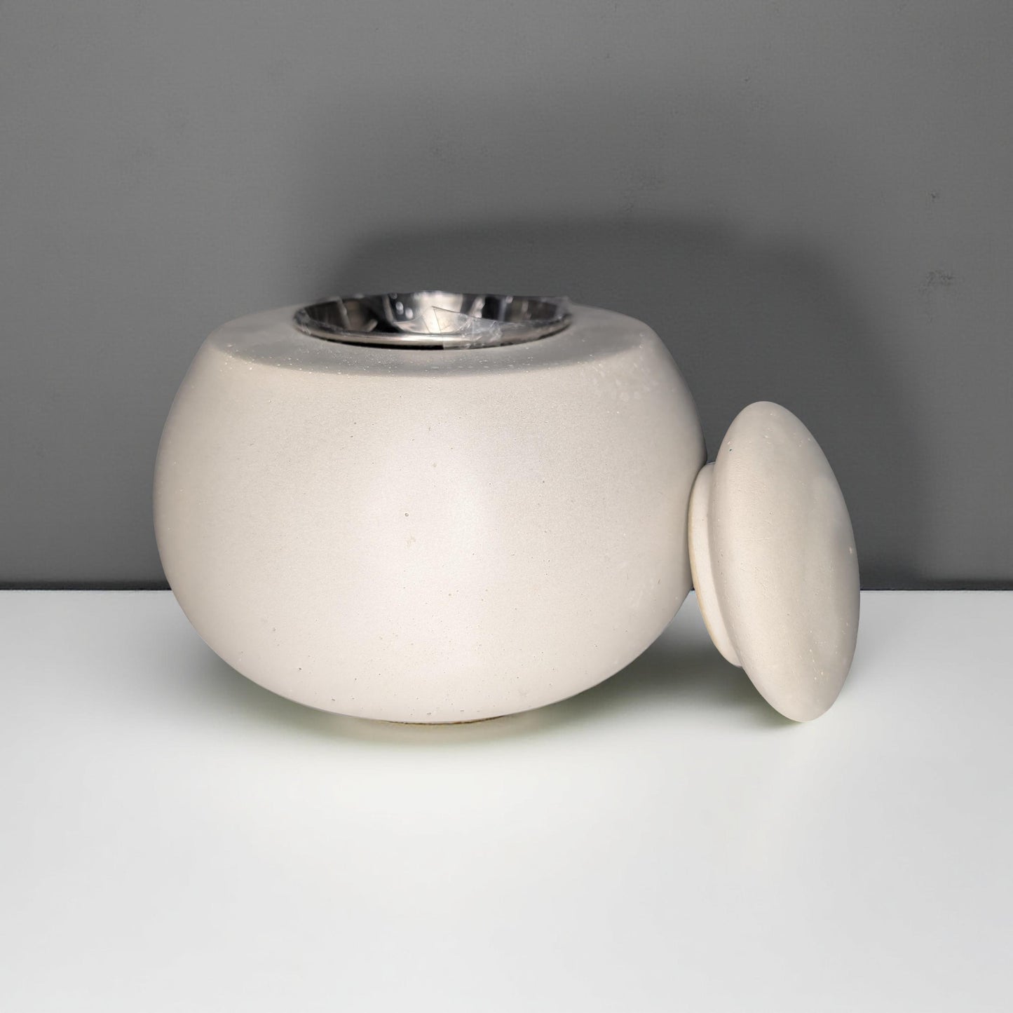 Concrete Tabletop Fire pit – Modern Indoor Outdoor Fire Bowl | Grey or Natural Concrete with Optional Snuffer & Stainless Steel Cup