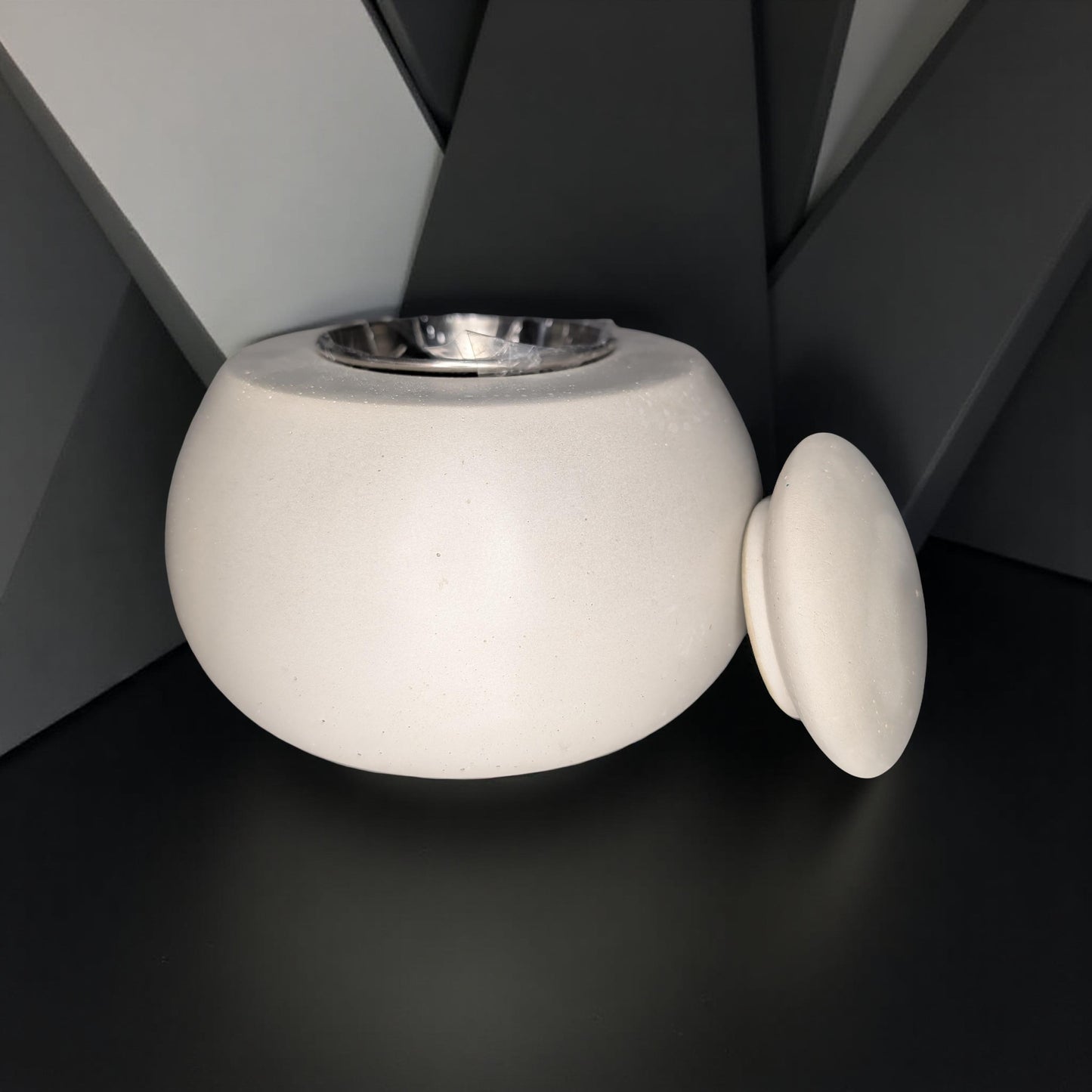 Concrete Tabletop Fire pit – Modern Indoor Outdoor Fire Bowl | Grey or Natural Concrete with Optional Snuffer & Stainless Steel Cup
