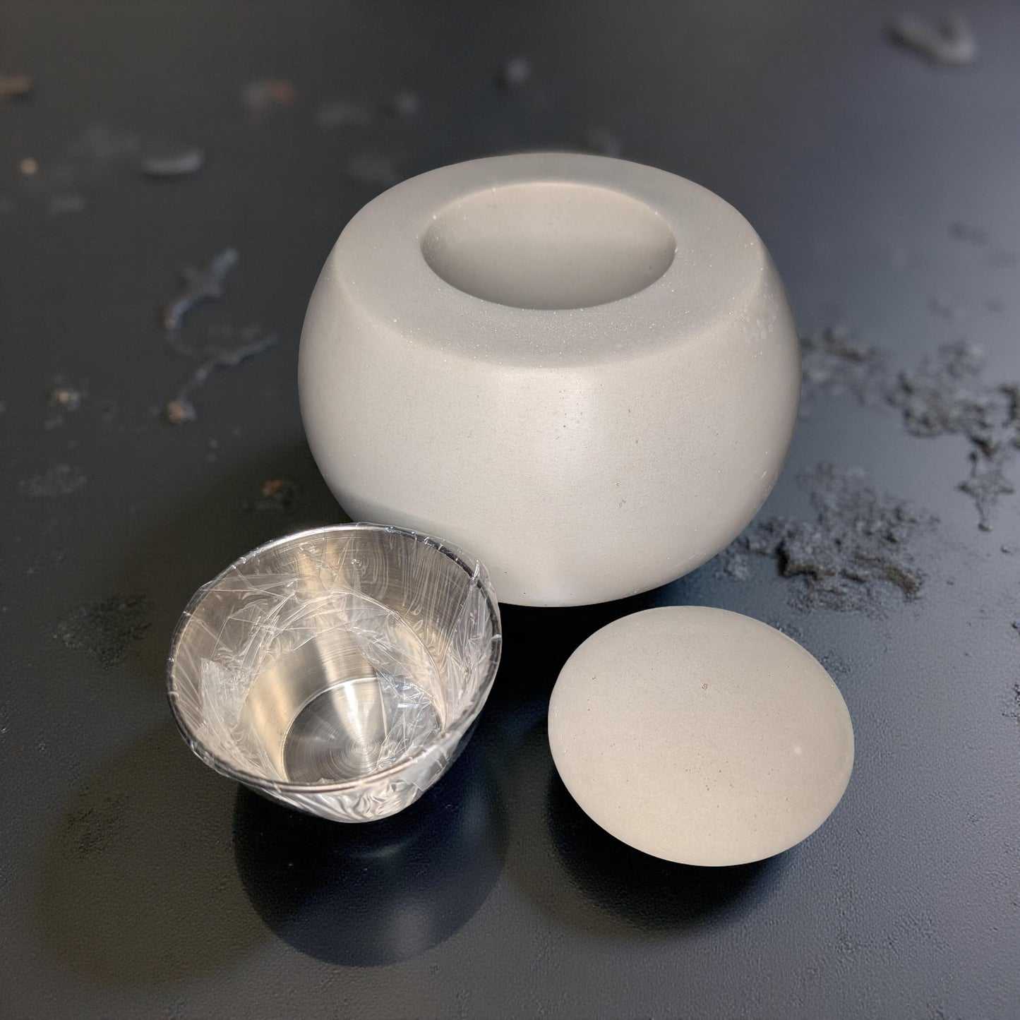 Concrete Tabletop Fire pit – Modern Indoor Outdoor Fire Bowl | Grey or Natural Concrete with Optional Snuffer & Stainless Steel Cup