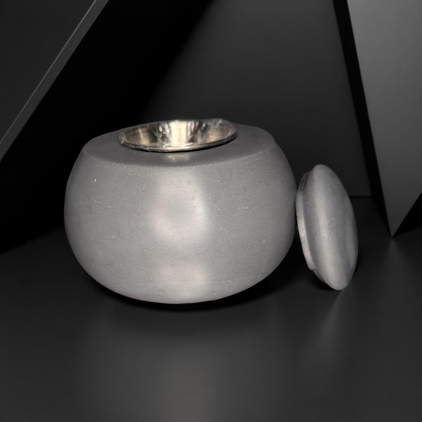 Concrete Tabletop Fire pit – Modern Indoor Outdoor Fire Bowl | Grey or Natural Concrete with Optional Snuffer & Stainless Steel Cup