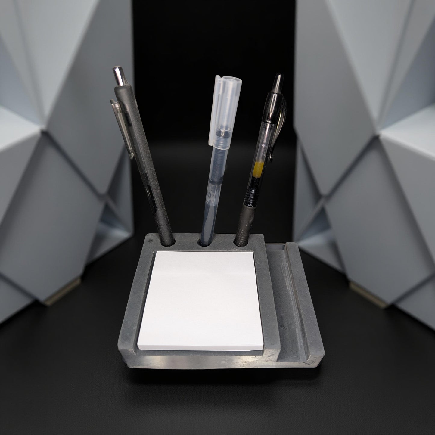Concrete Desk Organizer | Pen Holder, Post-It Note Holder & Phone Stand | Modern Minimalist Office Accessory