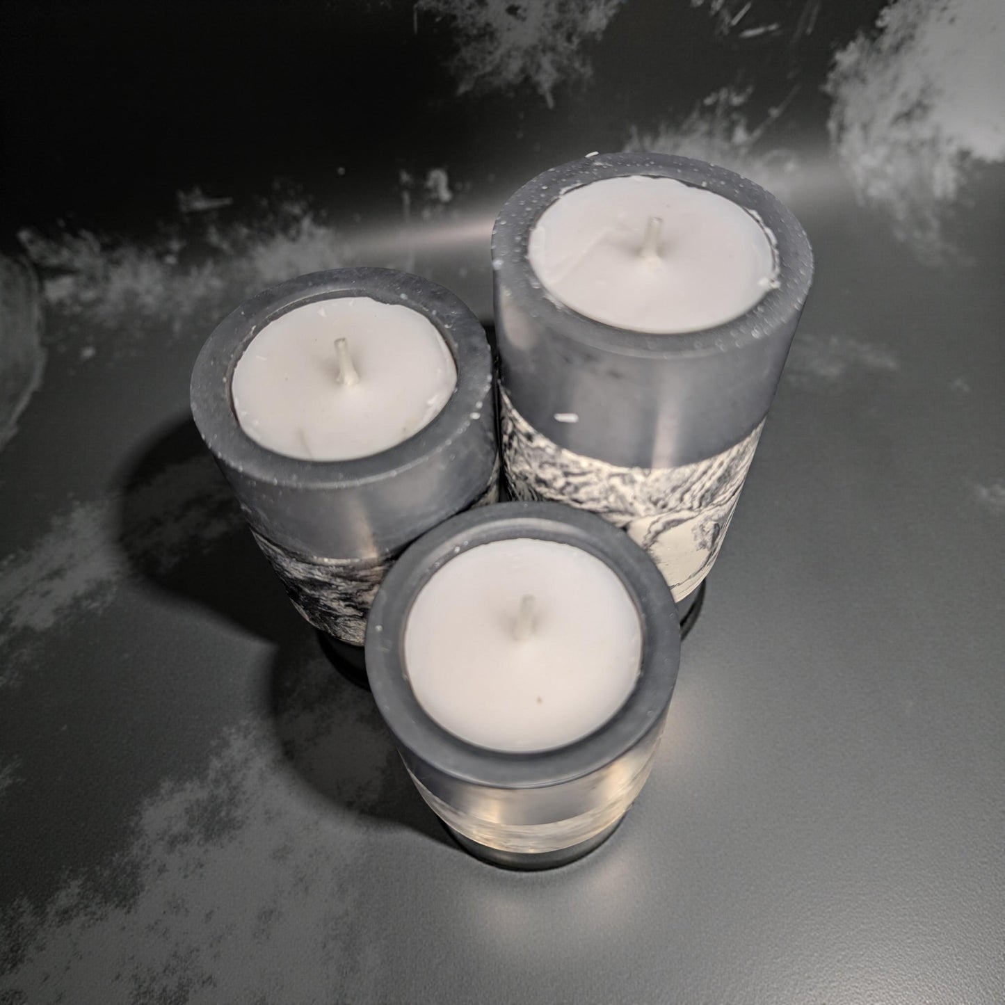Set of 3 Concrete Tea Light Candle Holders – Gray & Marble Half Design | Modern Minimalist Home Decor | Handmade Cement Candle Set