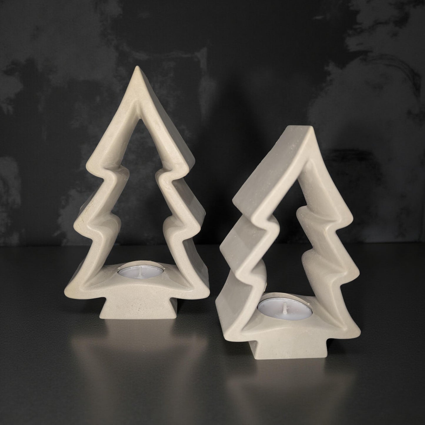 Concrete Christmas Tree Tea Light Holder with Candle | Modern Holiday Candle Holder | Minimalist Christmas Decor | Handmade Natural Concrete