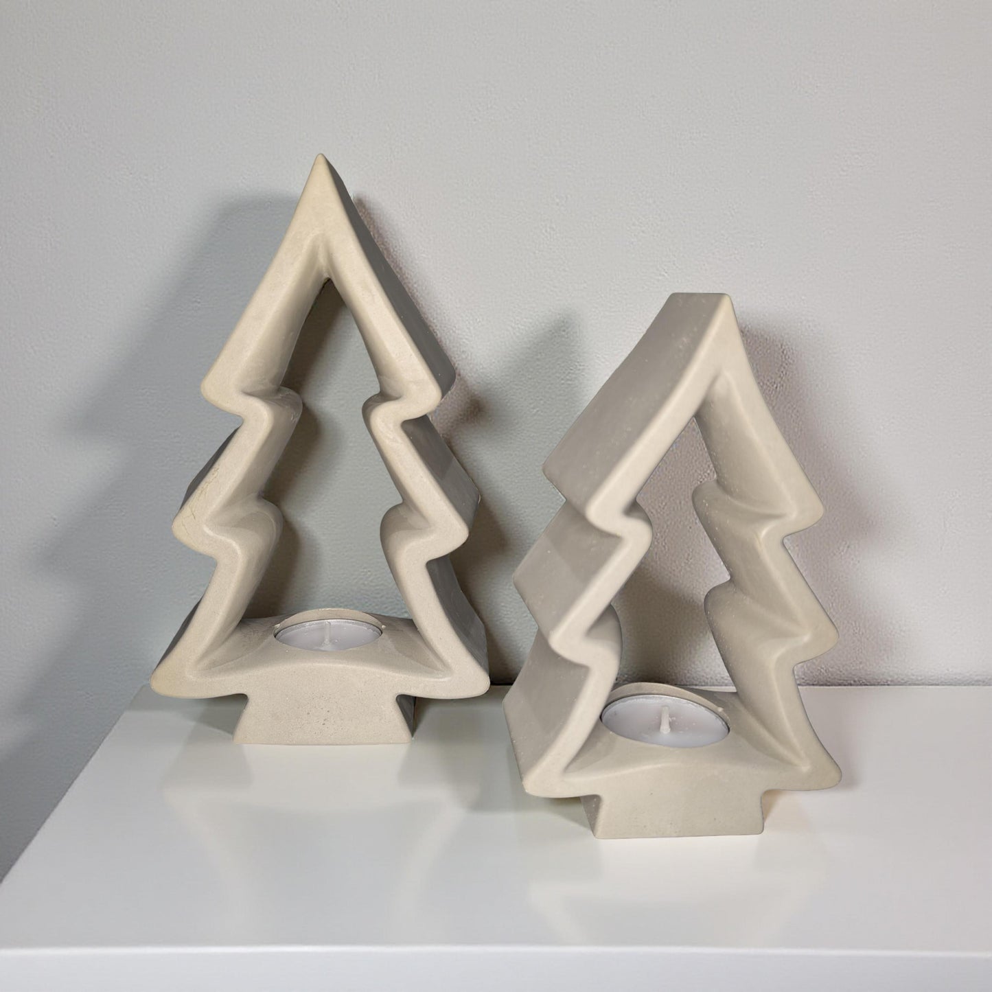 Concrete Christmas Tree Tea Light Holder with Candle | Modern Holiday Candle Holder | Minimalist Christmas Decor | Handmade Natural Concrete