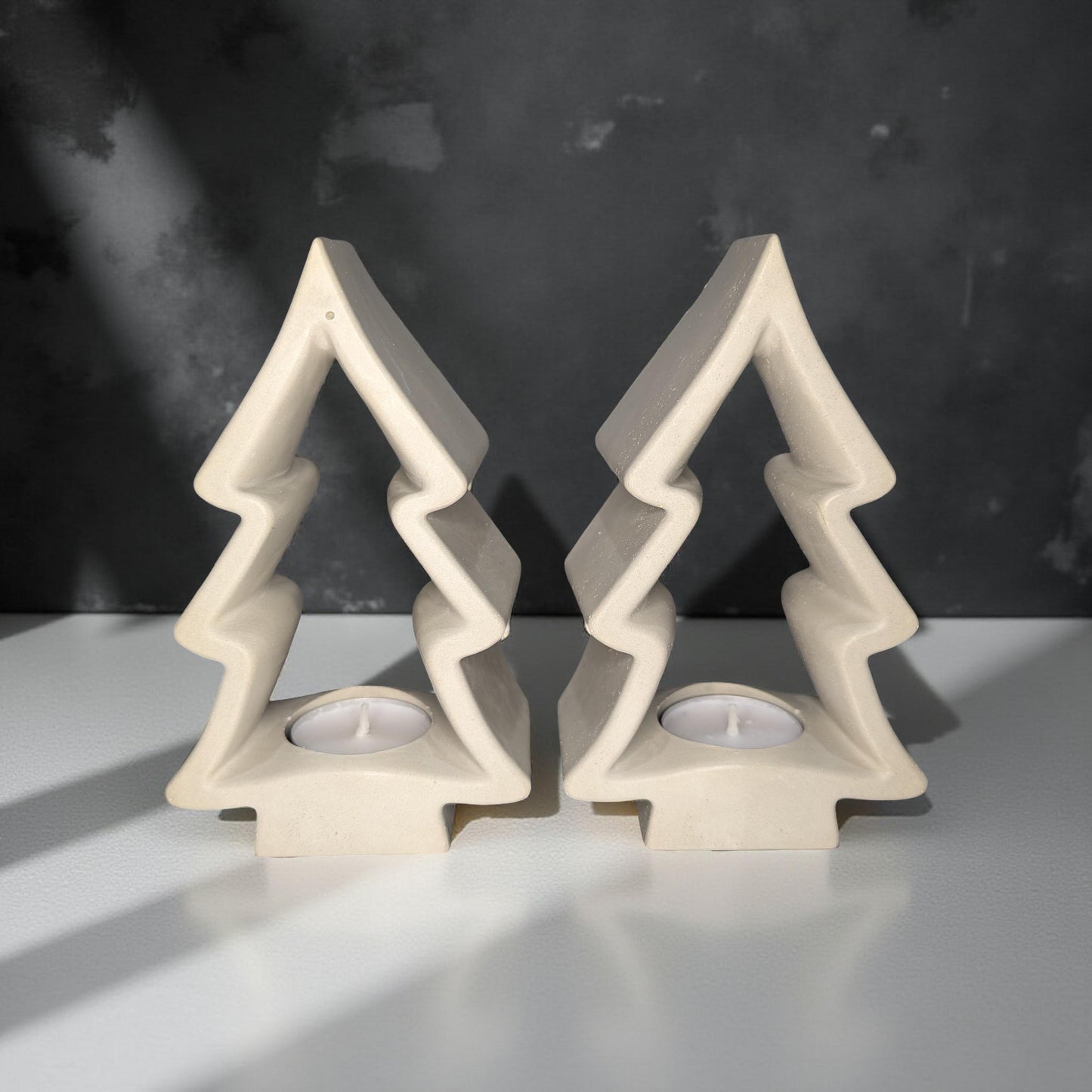 Concrete Christmas Tree Tea Light Holder with Candle | Modern Holiday Candle Holder | Minimalist Christmas Decor | Handmade Natural Concrete
