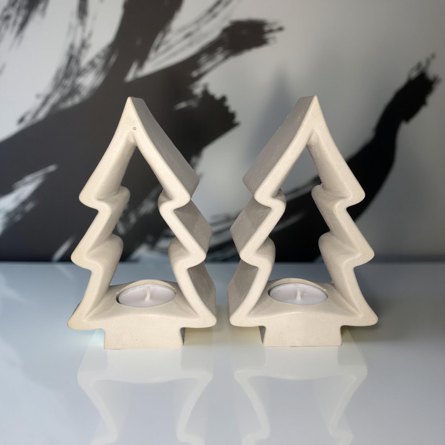 Concrete Christmas Tree Tea Light Holder with Candle | Modern Holiday Candle Holder | Minimalist Christmas Decor | Handmade Natural Concrete